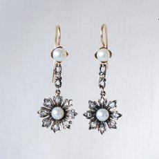 画像1: ゴールド・パール・ダイヤモンドイヤリング (1)