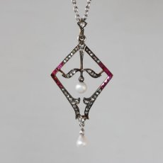 画像1: ゴールド・シルバー・ルビー・ダイヤモンドペンダント (1)