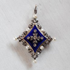 画像1: ゴールド・シルバー・エナメル・パール・ダイヤモンドペンダント (1)