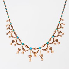 画像1: ゴールド・パール・ターコイズネックレス (1)