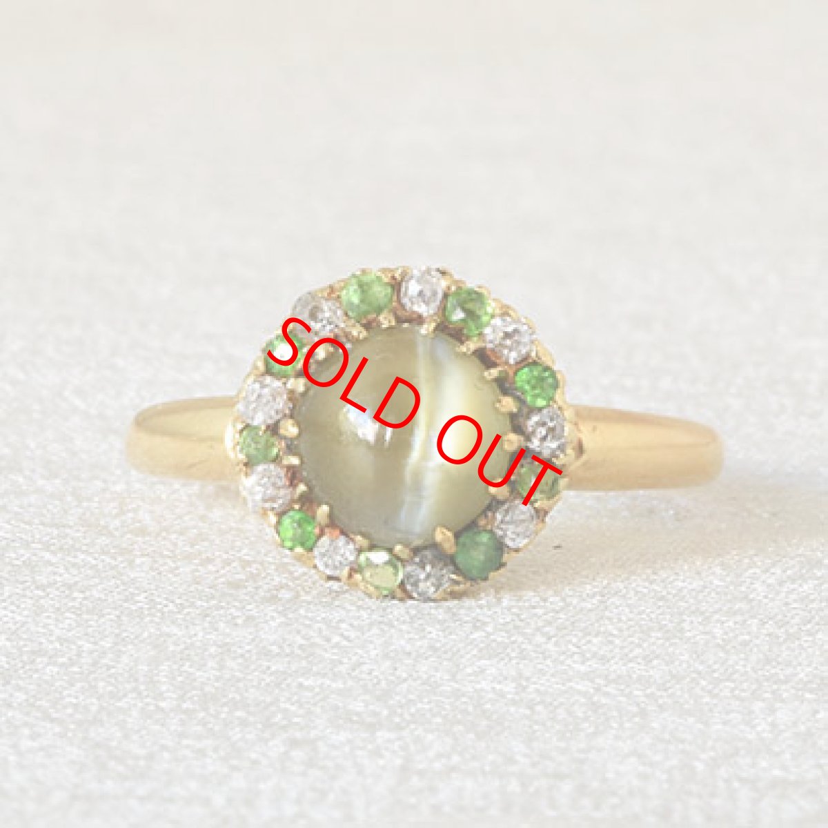 画像1: 18ct.クリソベリルキャッツアイ・デマンドイトガーネット・ダイヤモンドリング (1)