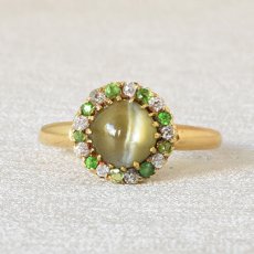 画像1: 18ct.クリソベリルキャッツアイ・デマンドイトガーネット・ダイヤモンドリング (1)