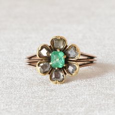 画像1: Soldゴールド・エメラルド・ダイヤモンドリング (1)