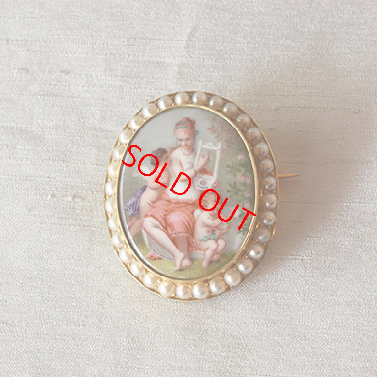 画像1: 14ct・パール・ポーセレン ブローチ (1)