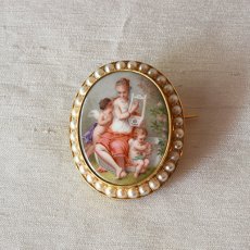 画像1: 14ct・パール・ポーセレン ブローチ (1)