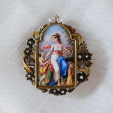 画像1: ゴールド・ダイヤモンド・パール・エナメルブローチ (1)