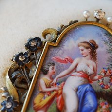 画像4: ゴールド・ダイヤモンド・パール・エナメルブローチ (4)