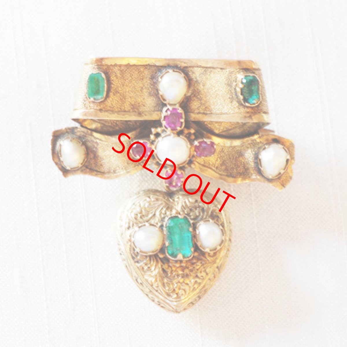 画像1: Sold ゴールド・エメラルド・ルビー・パールブローチ (1)