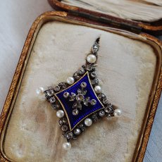 画像4: ゴールド・シルバー・エナメル・パール・ダイヤモンドペンダント (4)