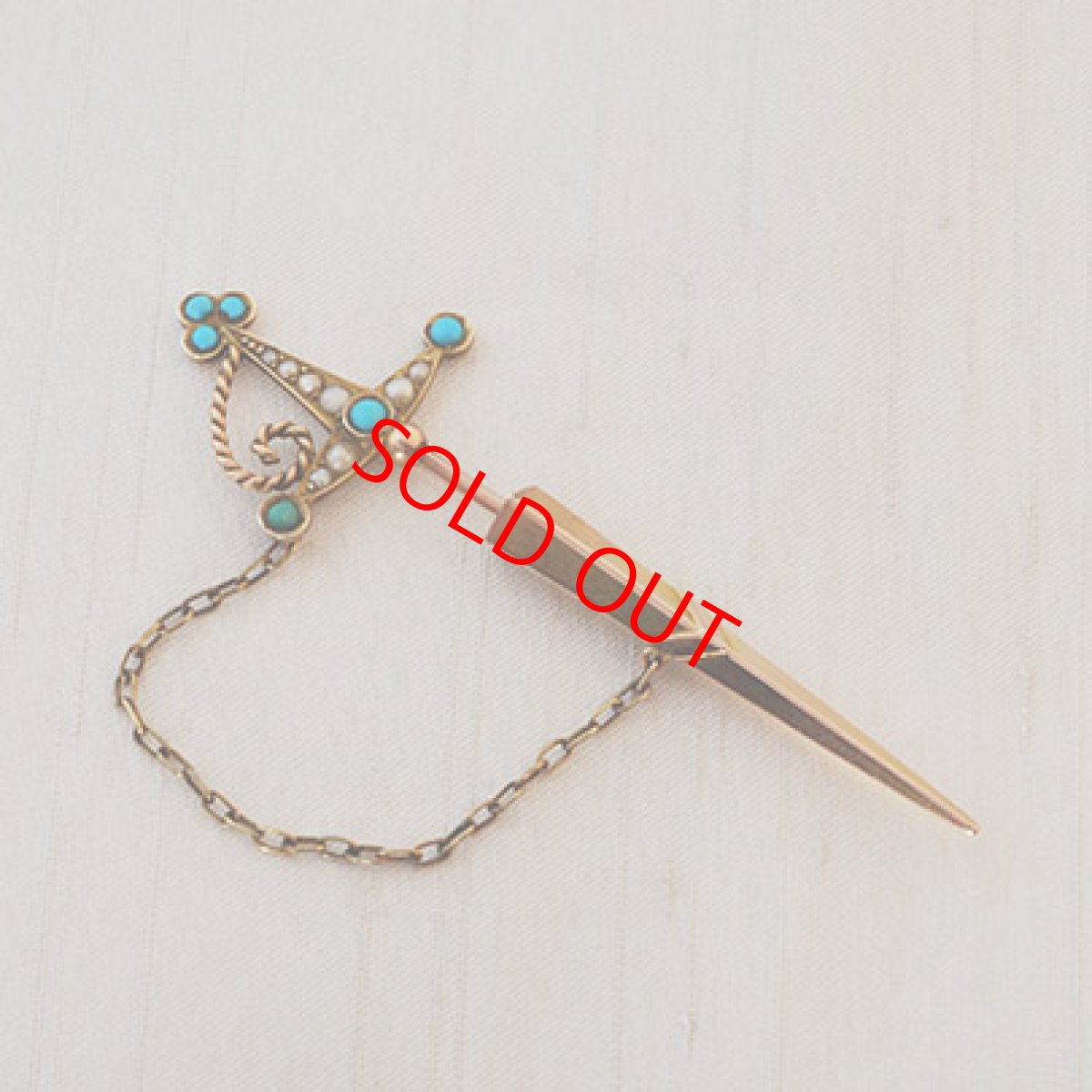 画像1: Sold 9ct・パール・ターコイズピン (1)