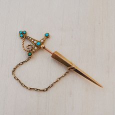 画像1: Sold 9ct・パール・ターコイズピン (1)