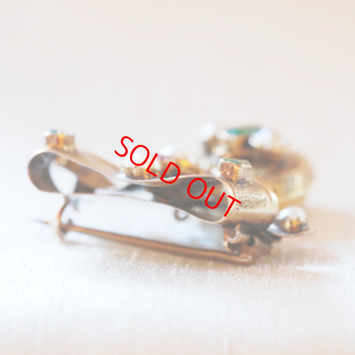 画像3: Sold ゴールド・エメラルド・ルビー・パールブローチ (3)