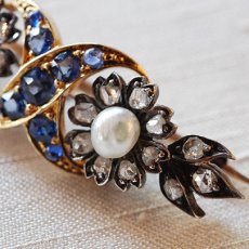 画像3: ゴールド・シルバー・ナチュラルパール・ダイヤモンド・サファイアブローチ (3)