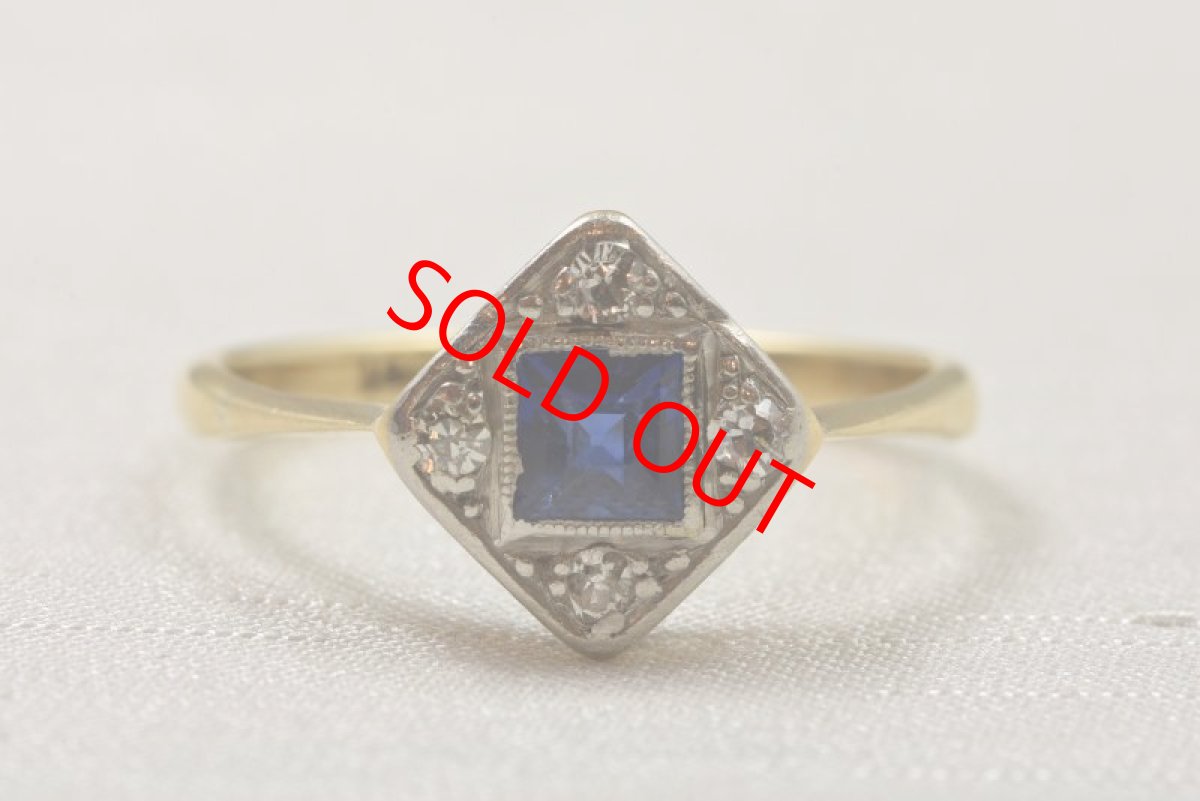 画像1: 18ct．ｐｔ．サファイア ダイヤモンドリング (1)