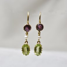 画像1: GOLD・ペリドット・ガーネット・パールイヤリング (1)