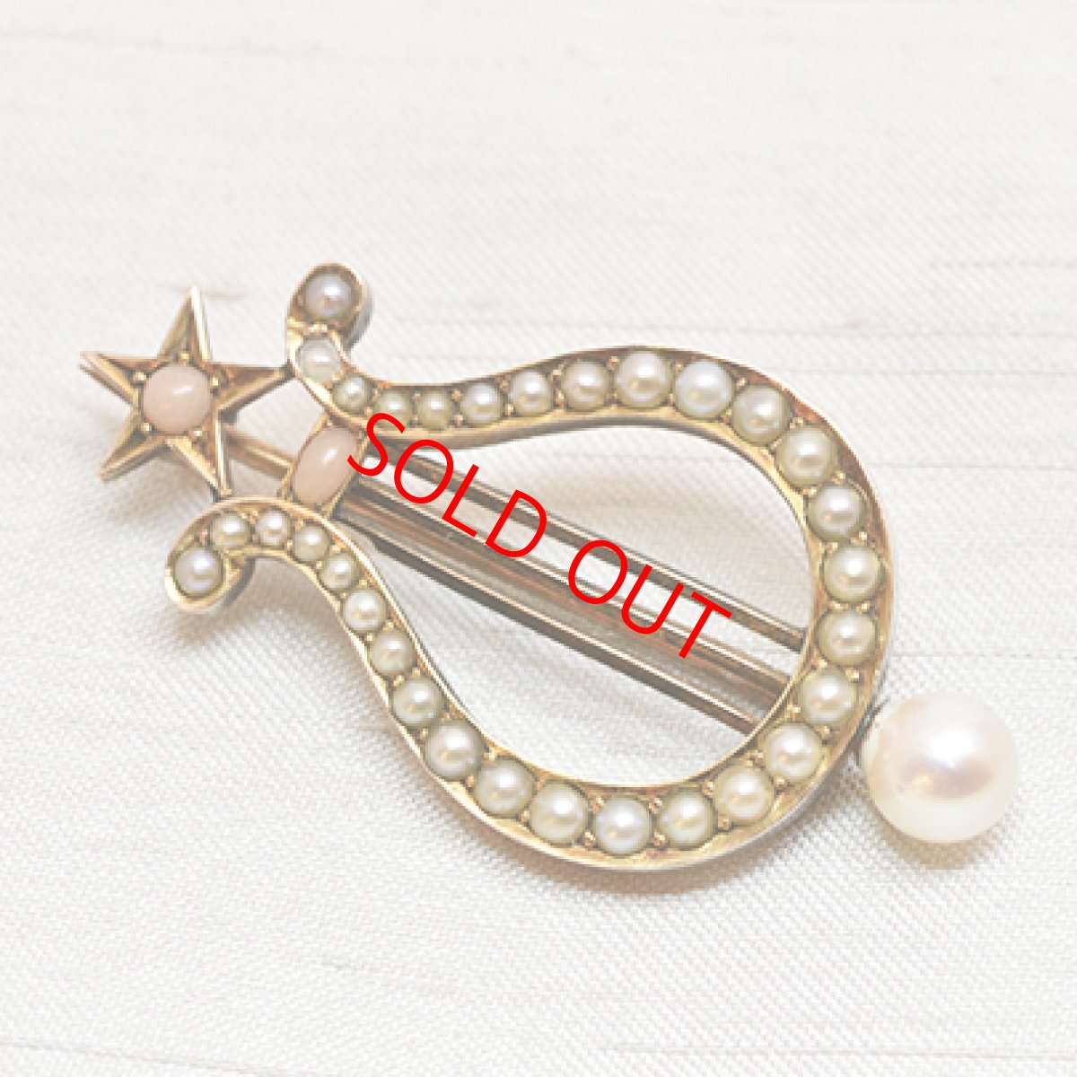 画像1: ゴールド・パール・コラル ブローチ (1)