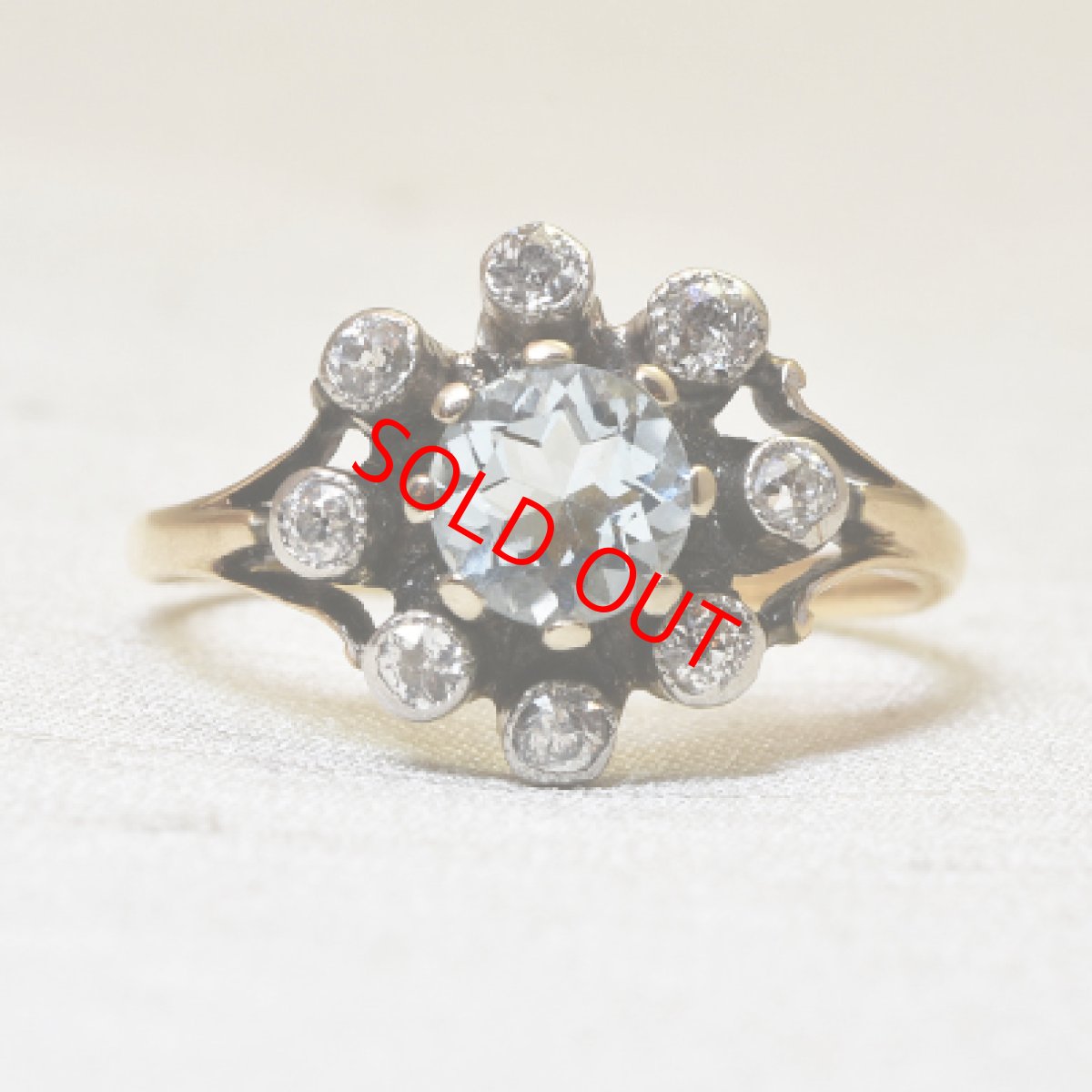 画像1: 14ct.sv.アクアマリン・ダイヤモンドリング (1)