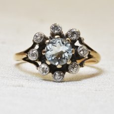画像1: 14ct.sv.アクアマリン・ダイヤモンドリング (1)