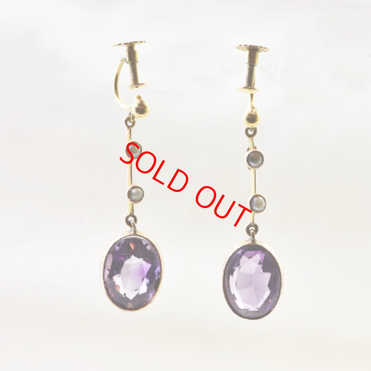 画像1: 9ct.アメシスト・パールイヤリング (1)