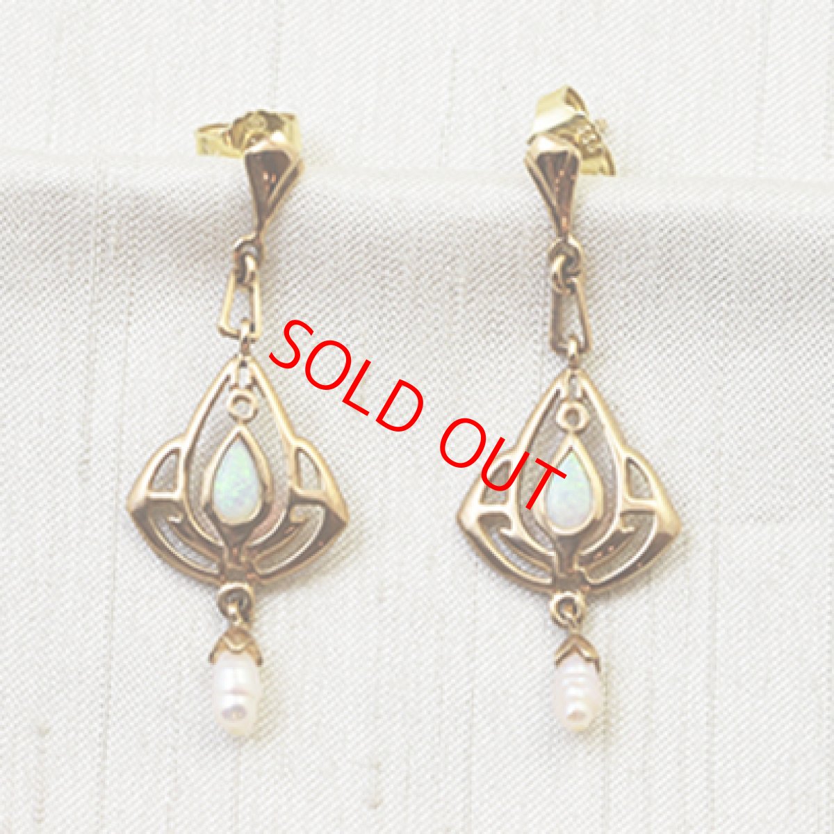 画像1: 18ct.オパール・パールイヤリング (1)