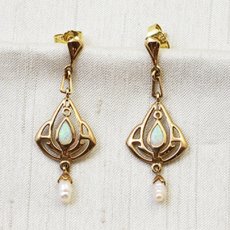 画像1: 18ct.オパール・パールイヤリング (1)