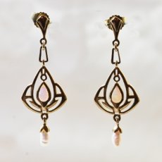 画像2: 18ct.オパール・パールイヤリング (2)