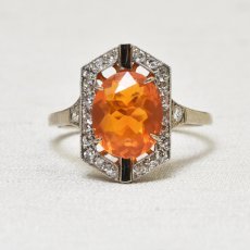 画像1: ゴールド・（ｐｔ）チェリーオパール・ダイヤモンドリング (1)