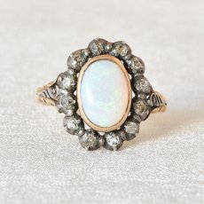 画像1: 14ct・シルバー・オパール・ダイヤモンドリング (1)