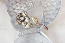 画像1: SV.ダイヤモンド シンセティックルビー ブローチ (1)