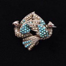 画像5: Sold シルバー・パール・ターコイズ・ペーストブローチ (5)