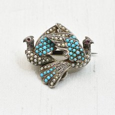 画像1: Sold シルバー・パール・ターコイズ・ペーストブローチ (1)