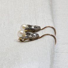 画像2: Sold ゴールド・シルバー・ダイヤモンド・ナチュラルパールイヤリング (2)