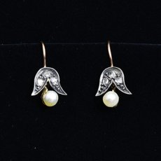 画像4: Sold ゴールド・シルバー・ダイヤモンド・ナチュラルパールイヤリング (4)