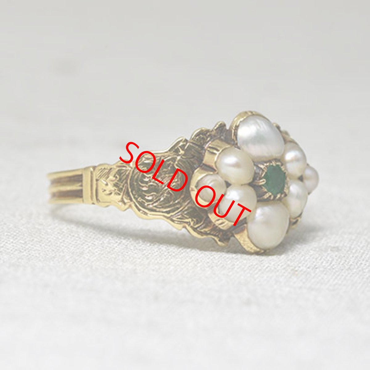 画像7: Sold ゴールド・エメラルド・パールリング (7)