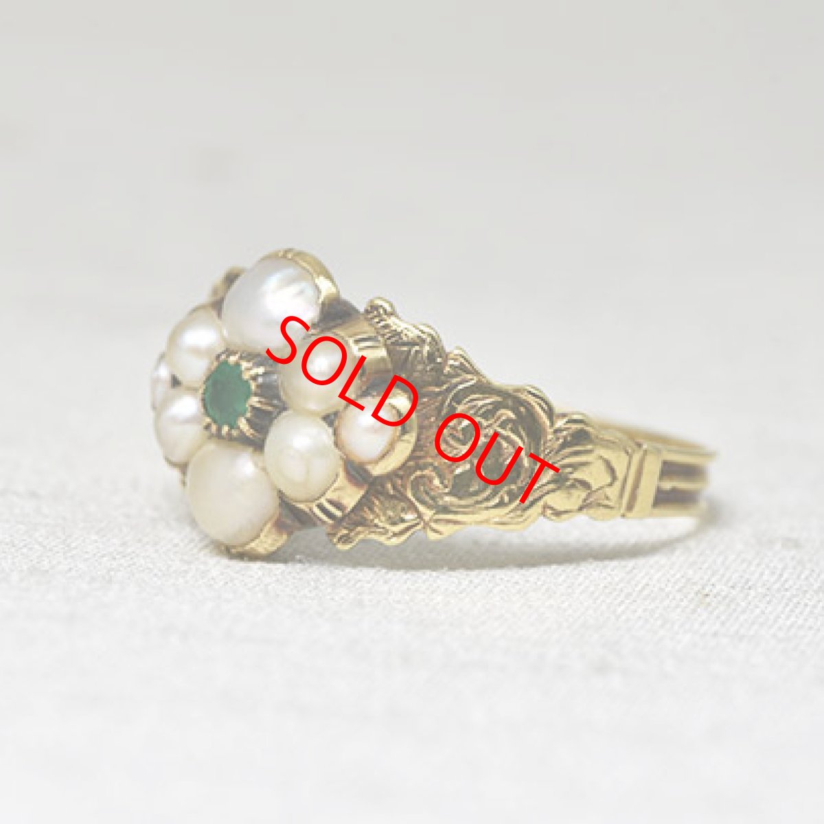 画像2: Sold ゴールド・エメラルド・パールリング (2)