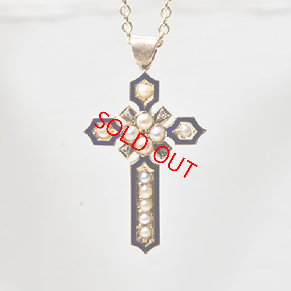 画像1: ゴールド・エナメル・パール・ダイヤモンドペンダント (1)