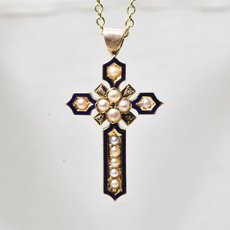 画像1: ゴールド・エナメル・パール・ダイヤモンドペンダント (1)