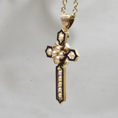 画像3: ゴールド・エナメル・パール・ダイヤモンドペンダント (3)