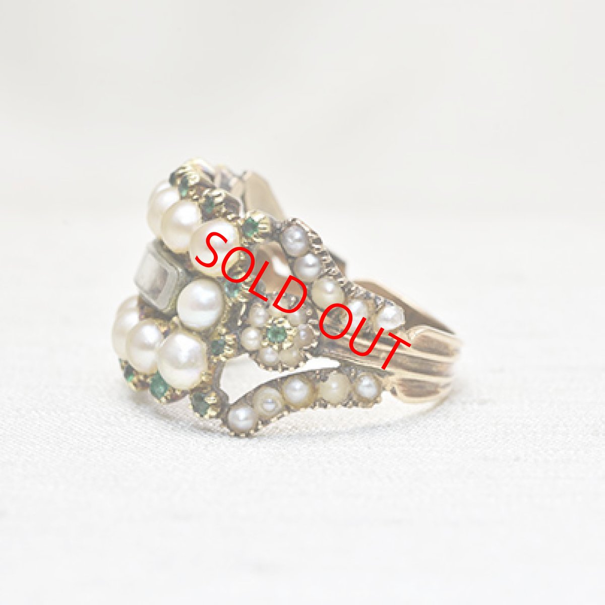 画像2: Sold G.ヘア パール エメラルド リング (2)