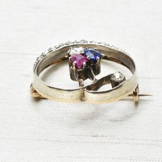 画像5: Sold ゴールド・シルバー・ダイヤモンド・サファイア・ルビーブローチ (5)
