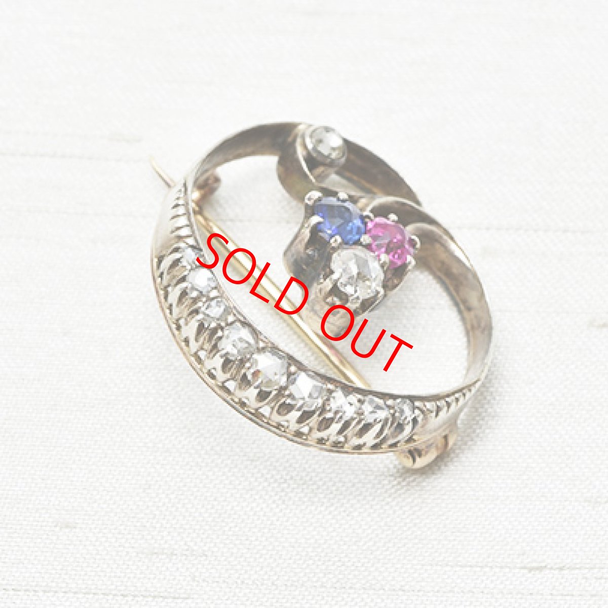 画像4: Sold ゴールド・シルバー・ダイヤモンド・サファイア・ルビーブローチ (4)