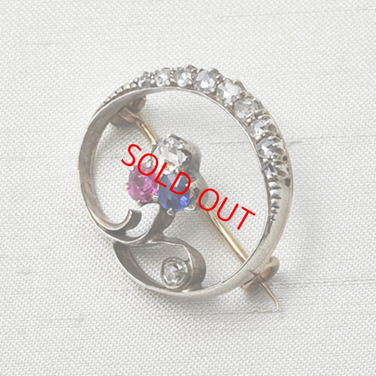 画像3: Sold ゴールド・シルバー・ダイヤモンド・サファイア・ルビーブローチ (3)