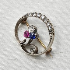画像3: Sold ゴールド・シルバー・ダイヤモンド・サファイア・ルビーブローチ (3)