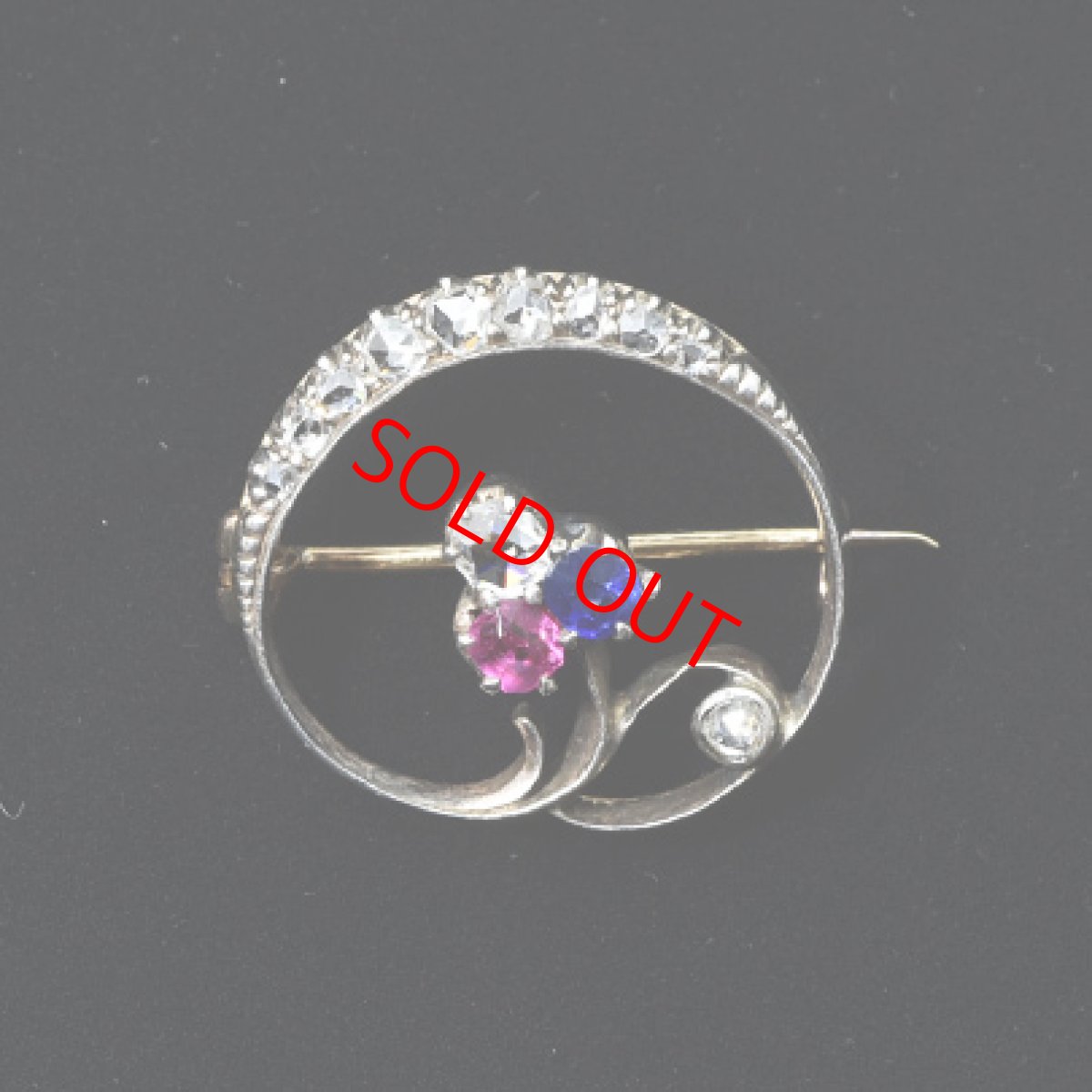 画像6: Sold ゴールド・シルバー・ダイヤモンド・サファイア・ルビーブローチ (6)