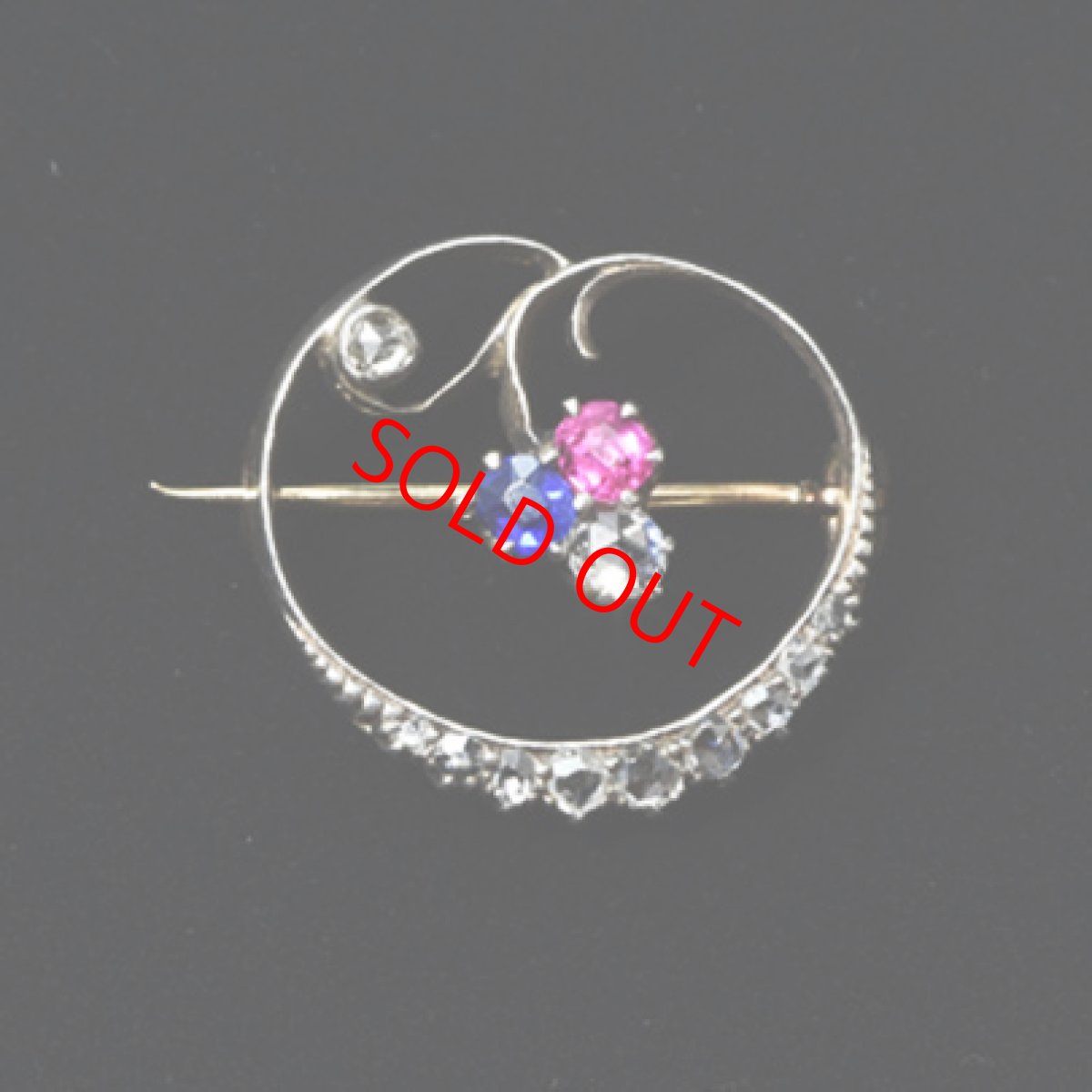 画像7: Sold ゴールド・シルバー・ダイヤモンド・サファイア・ルビーブローチ (7)