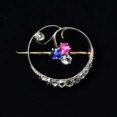 画像7: Sold ゴールド・シルバー・ダイヤモンド・サファイア・ルビーブローチ (7)