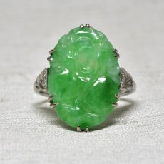 画像1: Sold 18ct,pt,翡翠・ダイヤモンドリング (1)