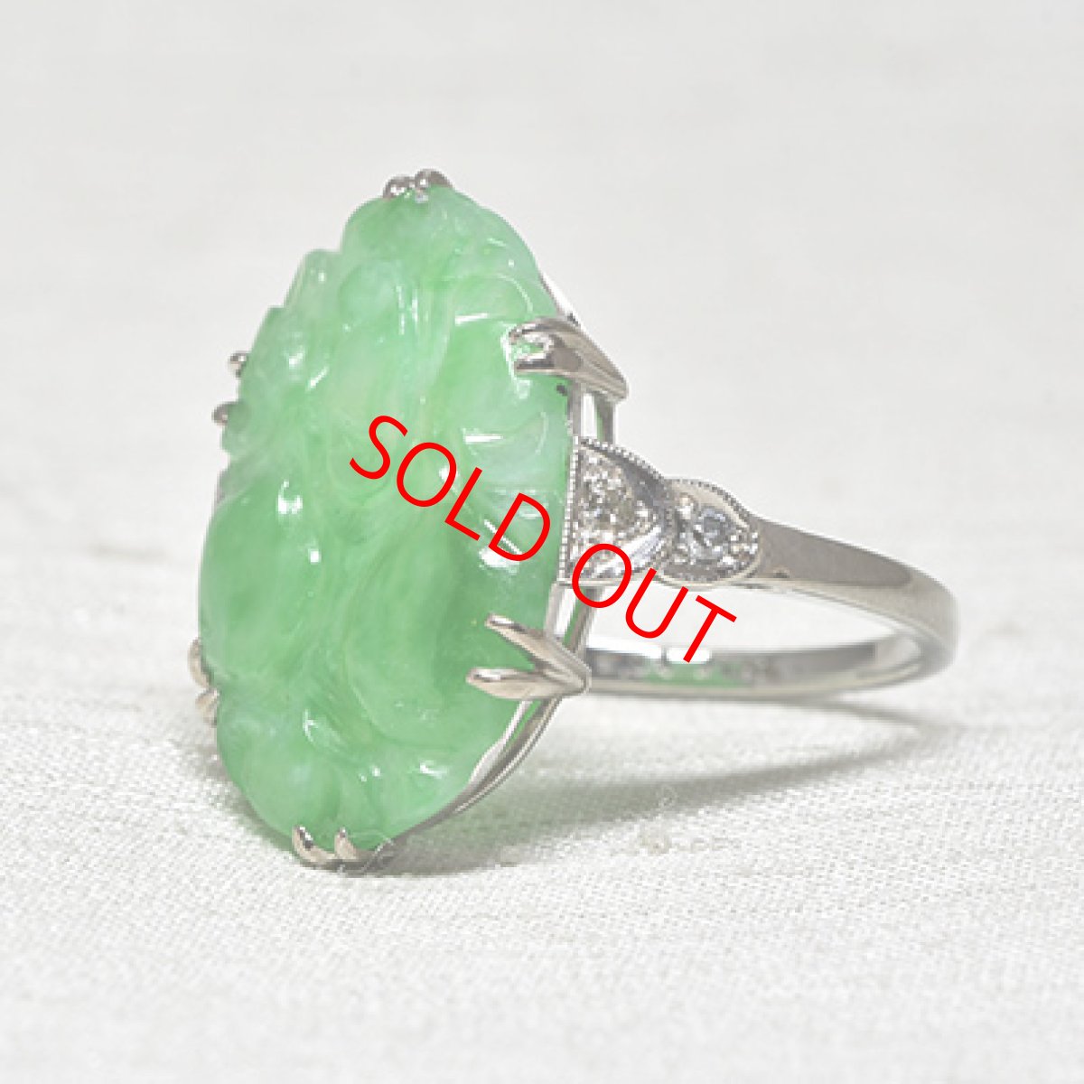 画像2: Sold 18ct,pt,翡翠・ダイヤモンドリング (2)
