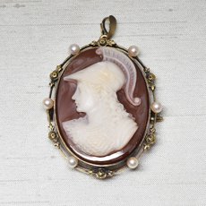 画像1: 14ct,ストーンカメオブローチ・ペンダント (1)