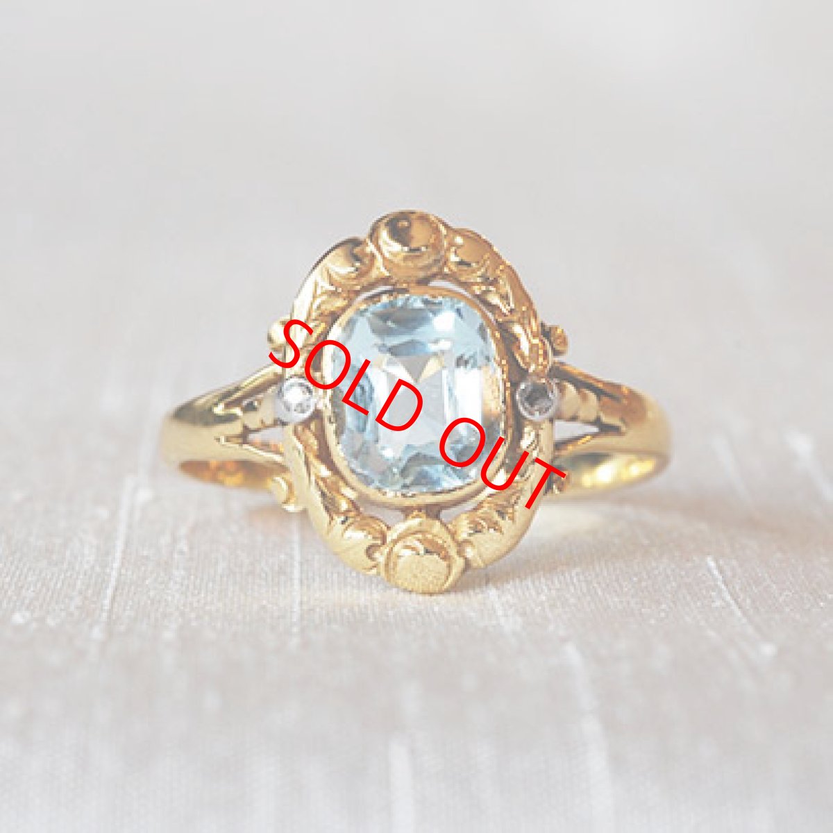 画像1: sold 18ct.アクアマリン・ダイヤモンドリング (1)